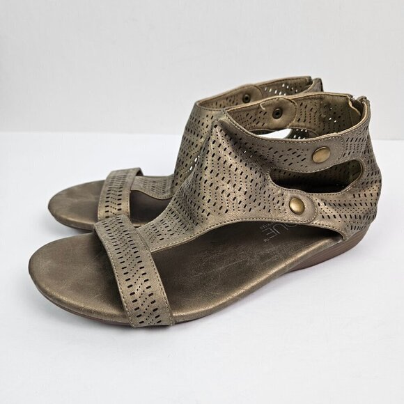 Corkys Franky Perforated Faux Leather Low Wedge Heel Sandal Metallic Gold 9 - Picture 5 of 10